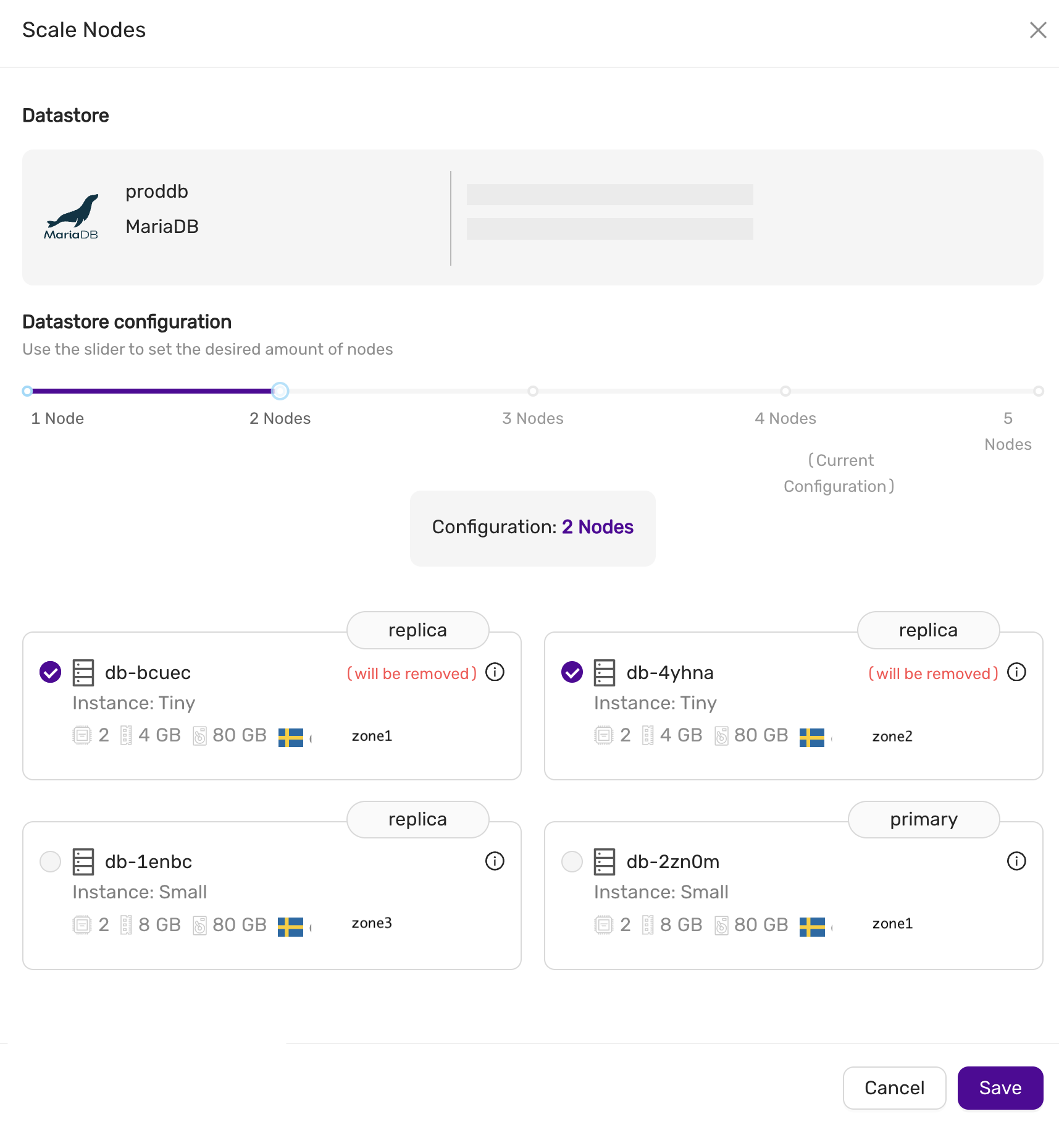 Scaling down to 2 nodes
